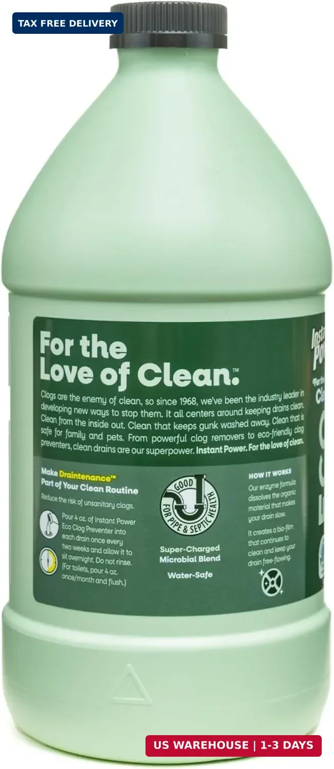 Instant Power Eco Clog Preventer – Enzyme Drain Cleaner Liquid and Deodorizer fo