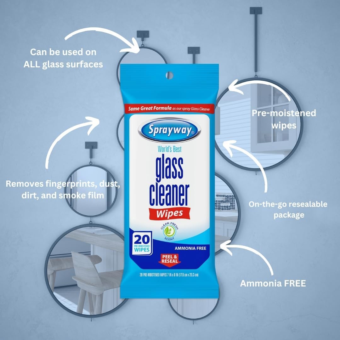 Convenient Glass Cleaner Wipes – Ammonia-Free, 20 Count for On-the-Go Cleaning