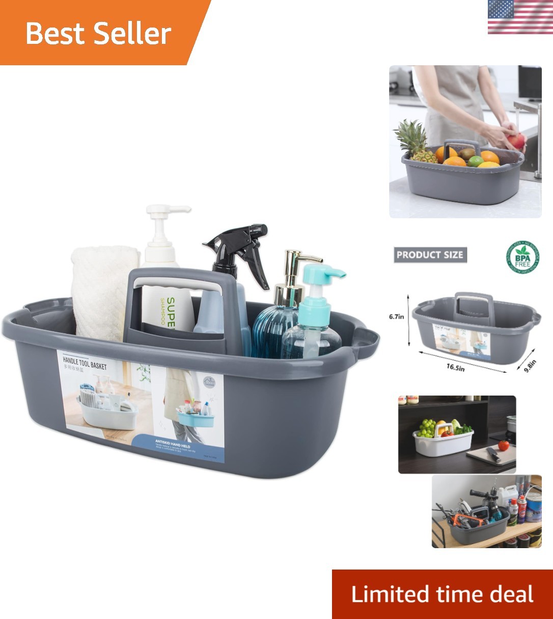 Stylish Large Portable Cleaning Supplies Caddy – 16.5L Dark Gray Organizer
