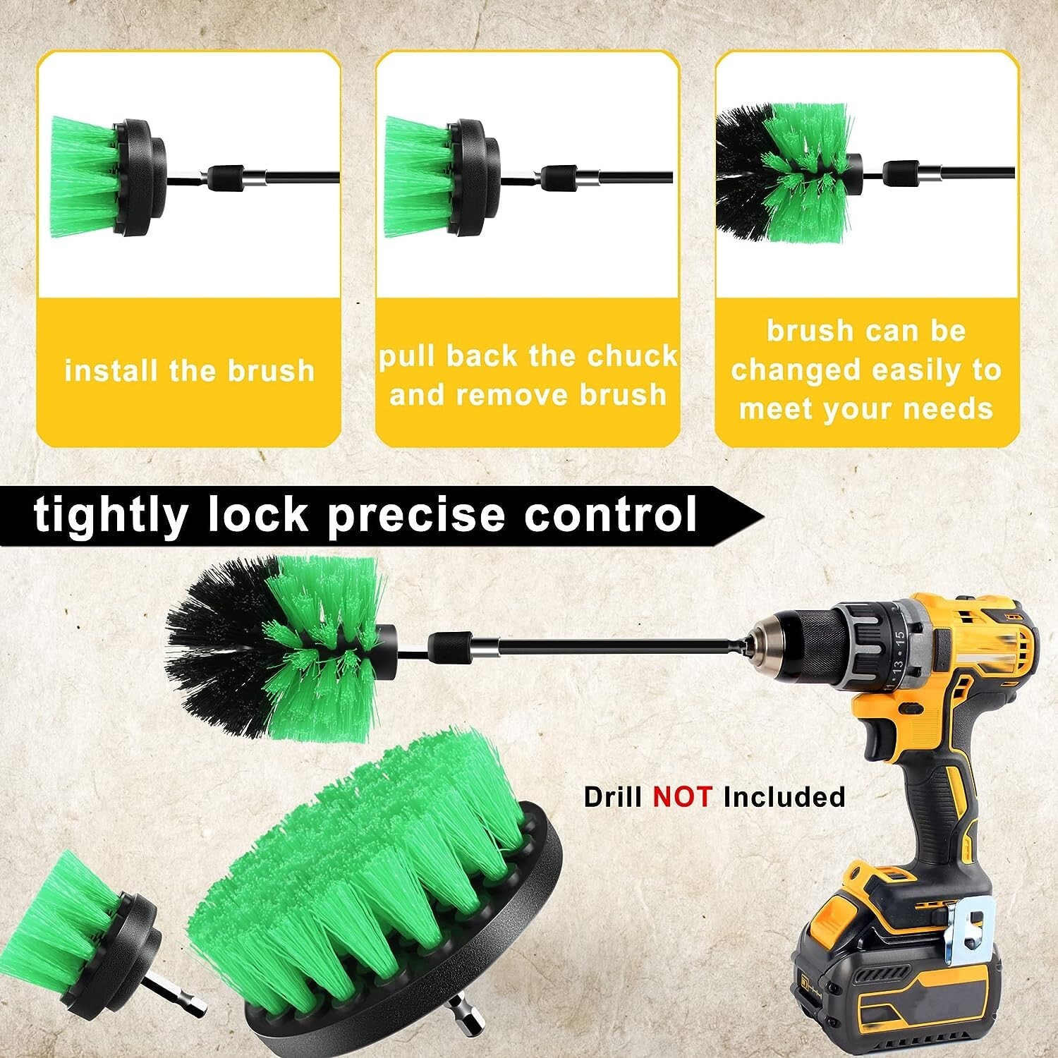 Green 4 Pack Cleaning Drill Brush Power Scrubber Shower Shower Grout Tile Floor