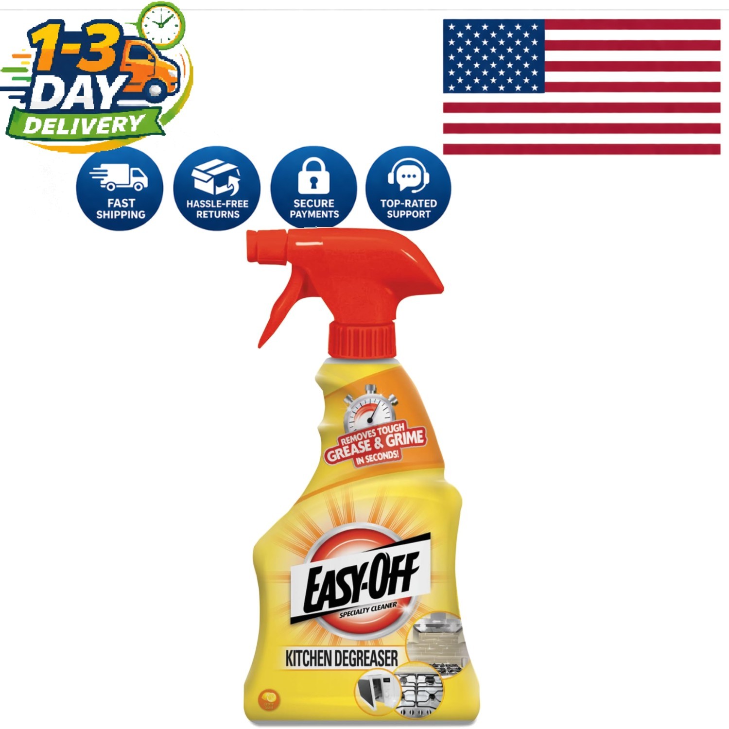16 Fl Oz Kitchen Degreaser Cleaner, Chlorine Free Lemon Spray – Fast Action
