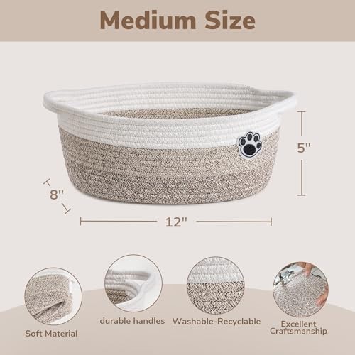 HiChen Small Woven Storage Basket 12x8x5 Paw Print Dog Toy Nursery Organizer