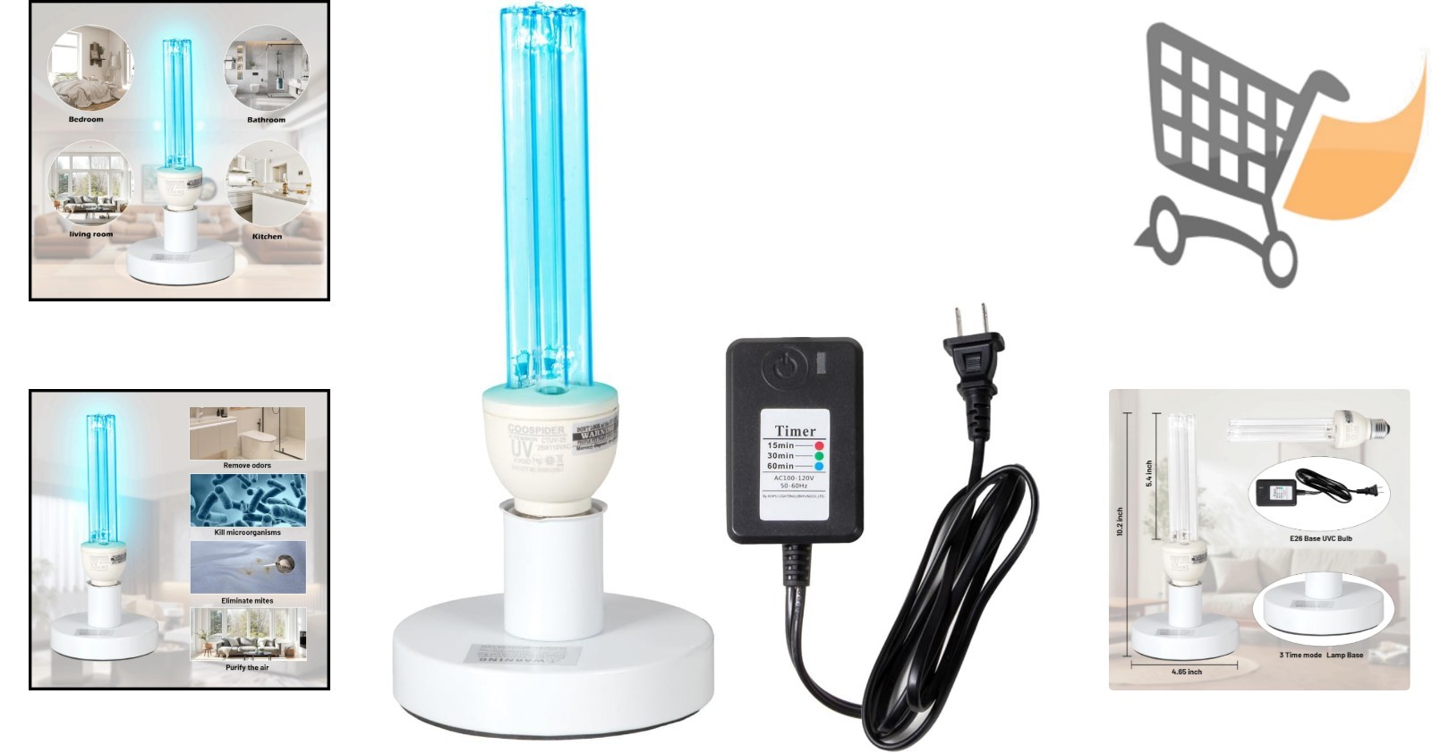25W UVC Ozone Sanitizer Lamp with Timer E26 Base for Bedroom Bathroom Kitchen