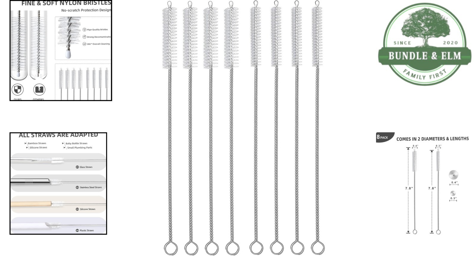 8-Piece Straw Cleaner Brush Set for Tumblers, Water Bottles, and Pipes