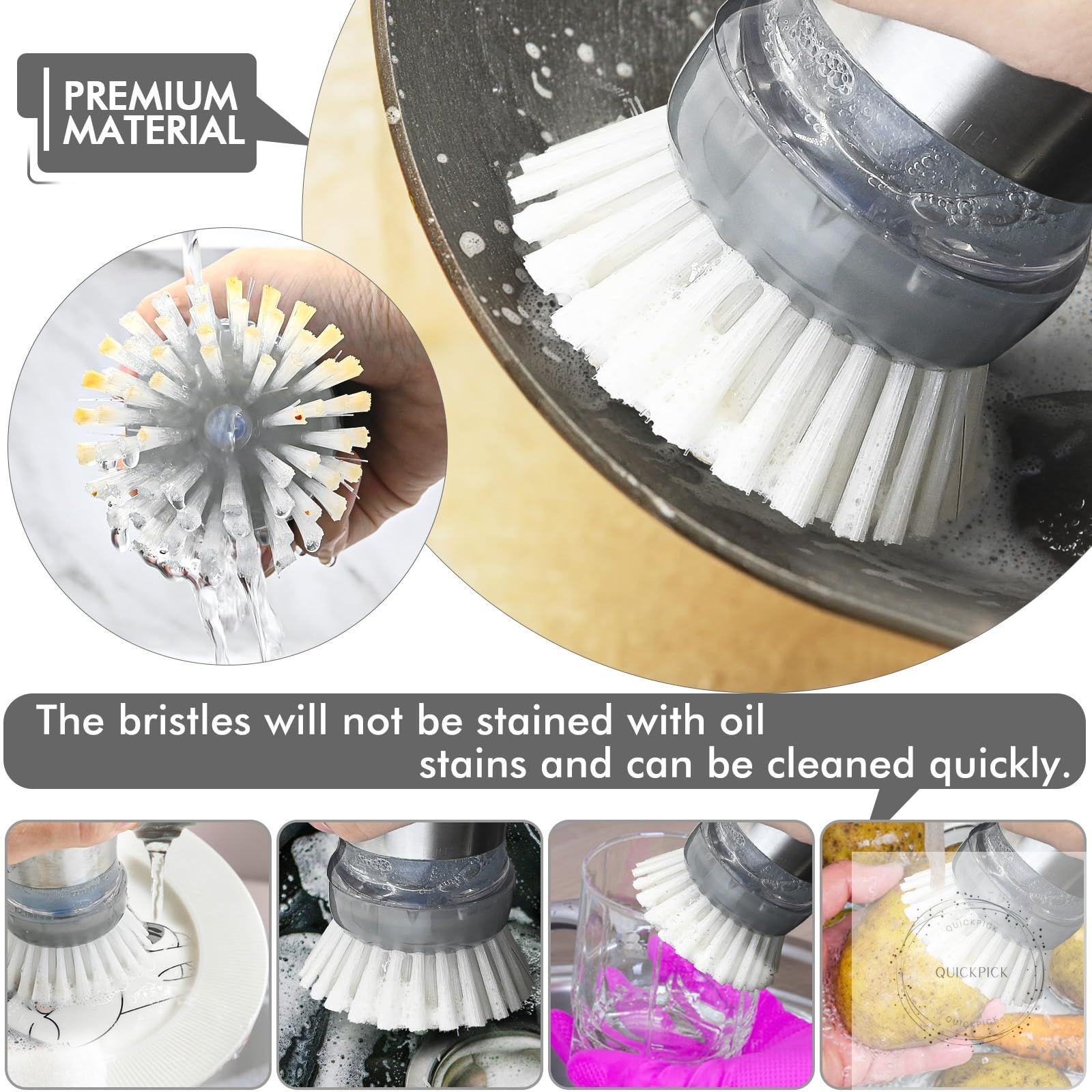 Palm Brush Refills for OXO Steel Soap Dispensing Dish Brush – 4 Pack Cleaning
