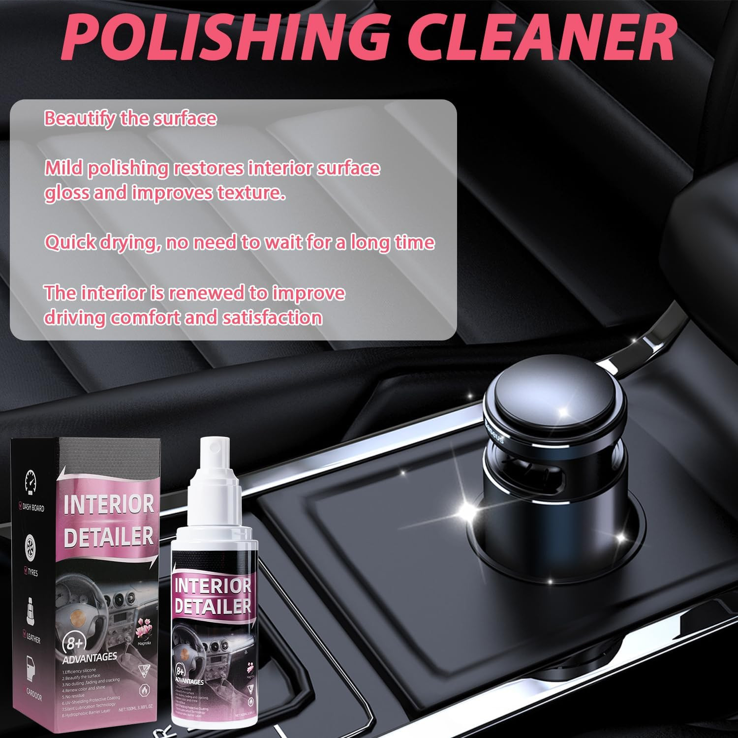 2Pcs Car Interior Cleaner,Deep Cleaner Polishing,Large 15 Ounce Capacity Interio