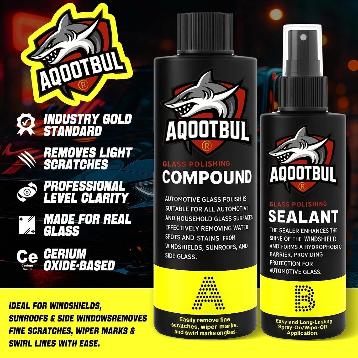 AQOOTBUL Cerium Oxide Glass Polish Kit Compound Sealant for Automotive