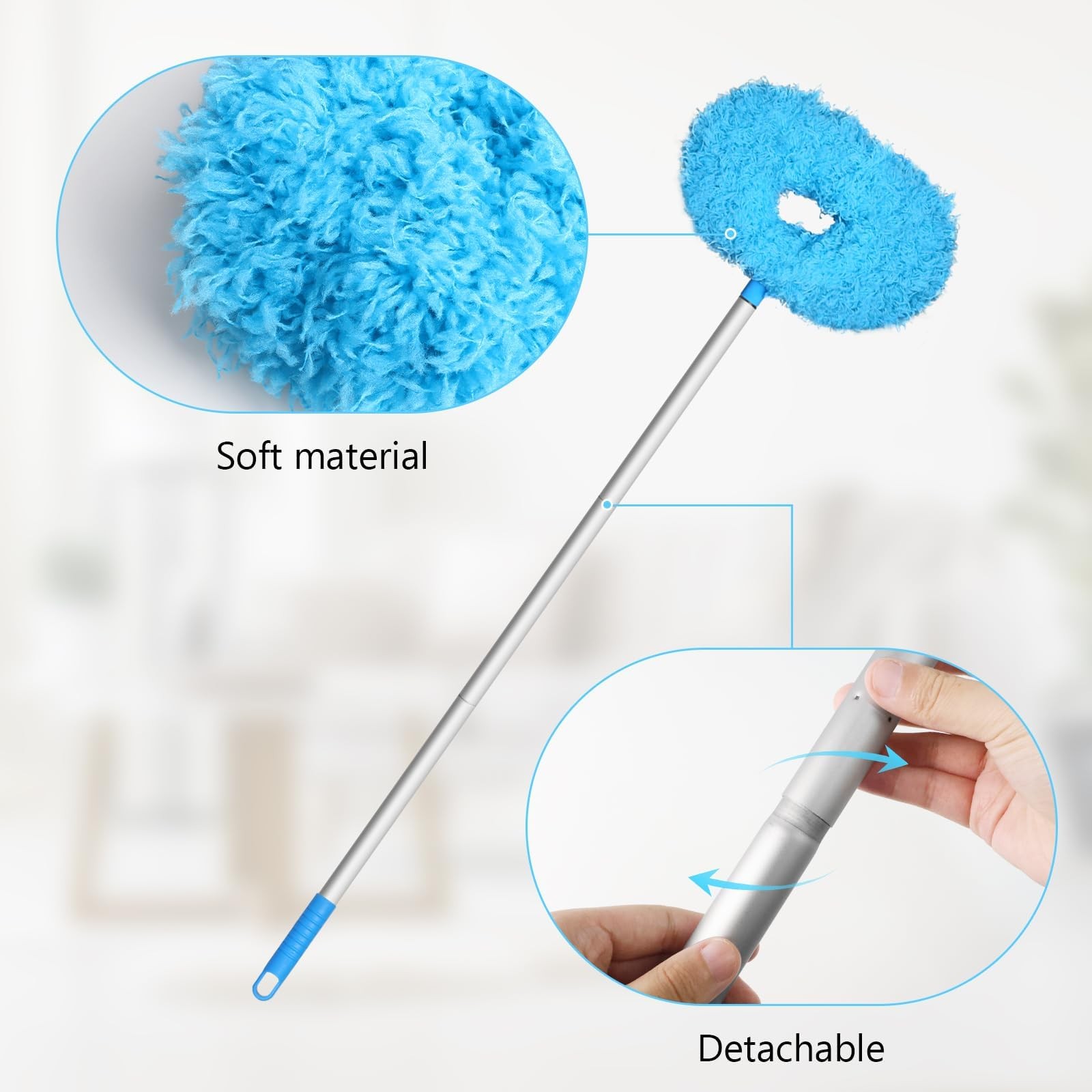 2Pack Ceiling Fan Duster with Extension Pole, 13-49.7 Inches Adjustable and R…