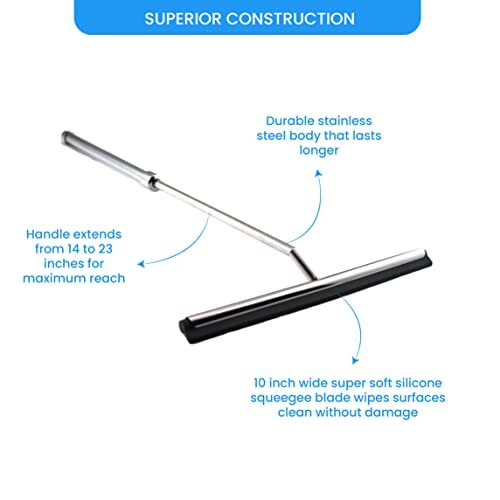 Grand Fusion Shower Squeegee with Long Handle for Glass Doors, Tile Walls,