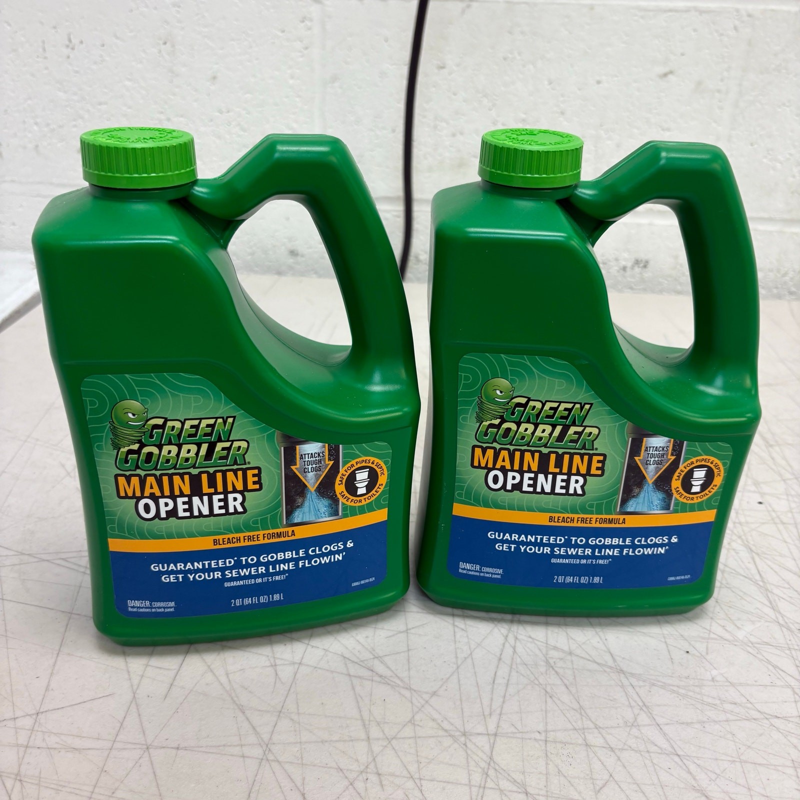 2 PACK Green Gobbler Main Line & Sewer Clog Remover Drain Cleaner Hair Clog 64oz