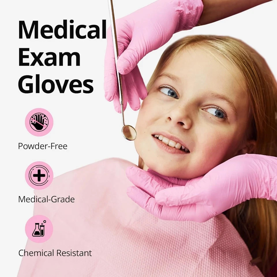 Pink Disposable Gloves, Medical exam Gloves Small (Pack of 100),