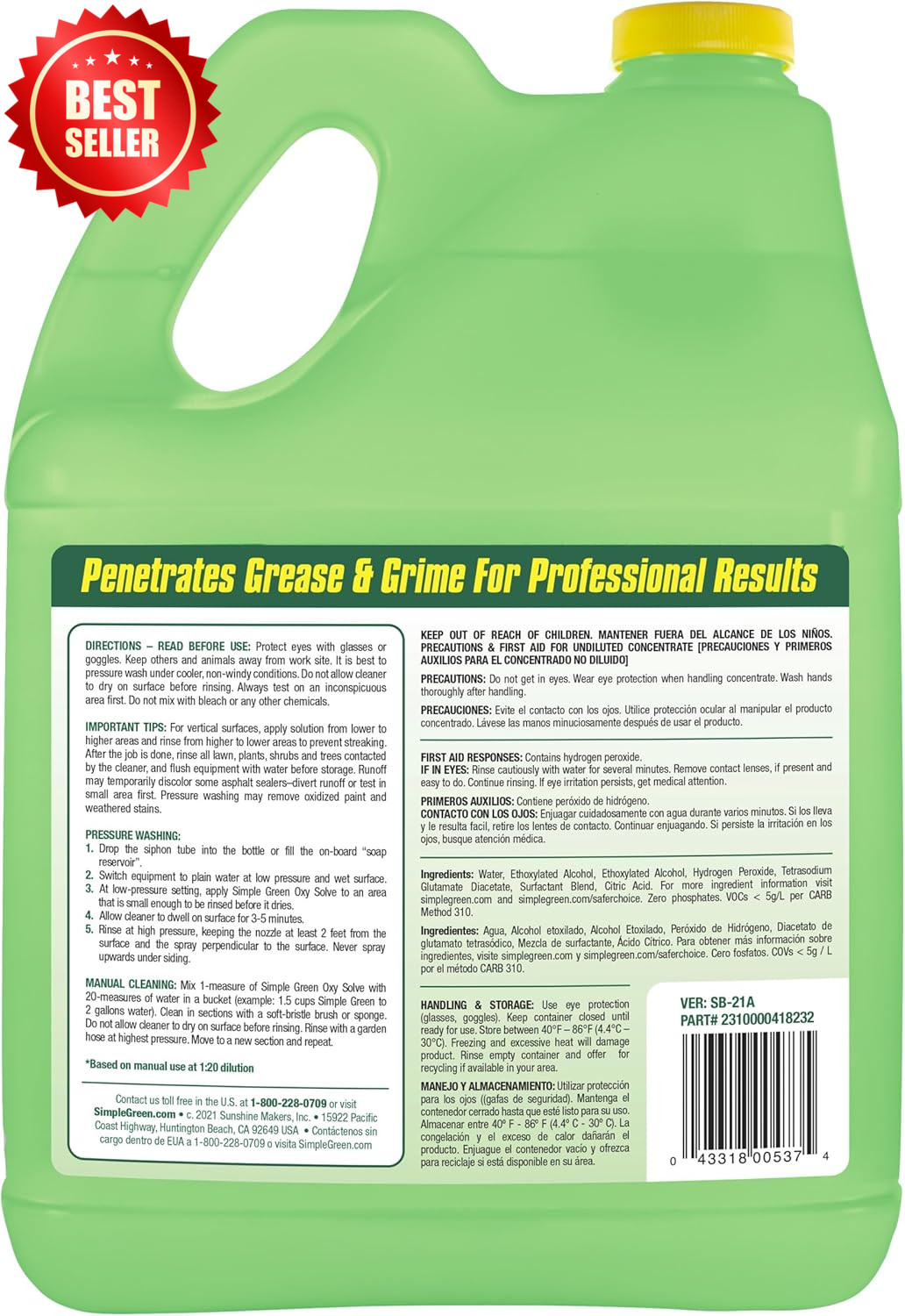 1 GAL Oxy Solve Pressure Washer Cleaner Concentrate Mold Mildew Siding US
