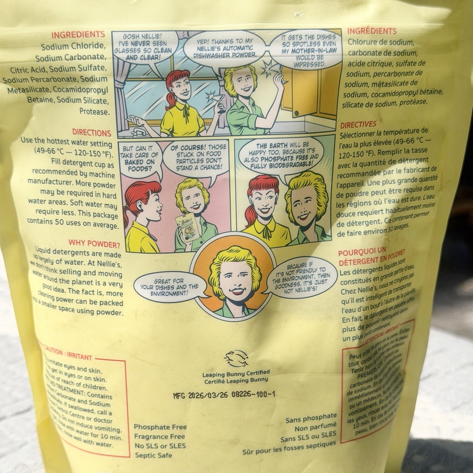 Nellie’s Dishwasher Powder 1.6 lb Plant Based Eco-Friendly Septic Safe Detergent