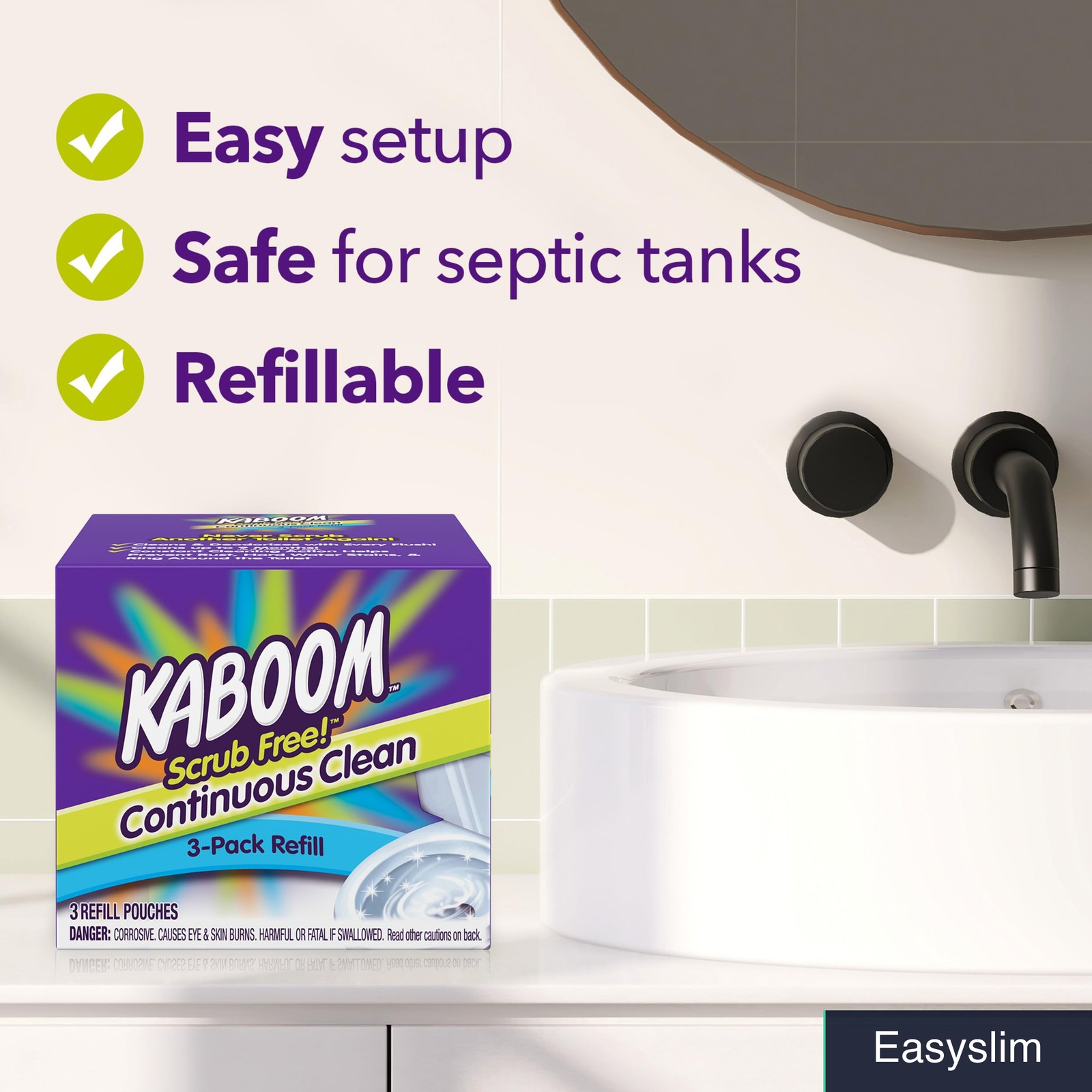 Kaboom Scrub Free Continuous Clean Toilet Bowl Cleaner Refill, 3-Pack
