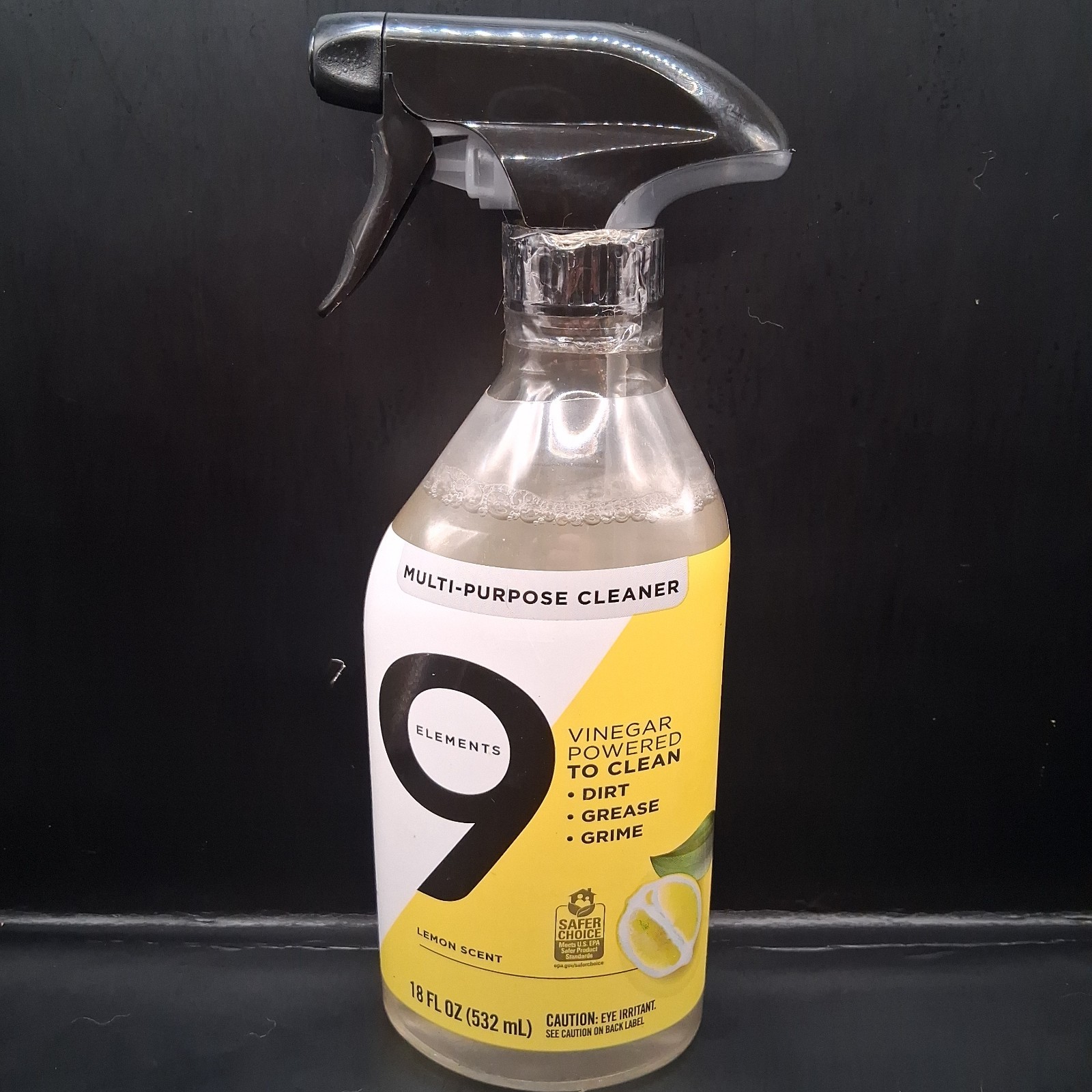 9 Elements Bathroom Cleaner Vinegar Powered Lemon Scent 18 oz Spray Bottle NOS
