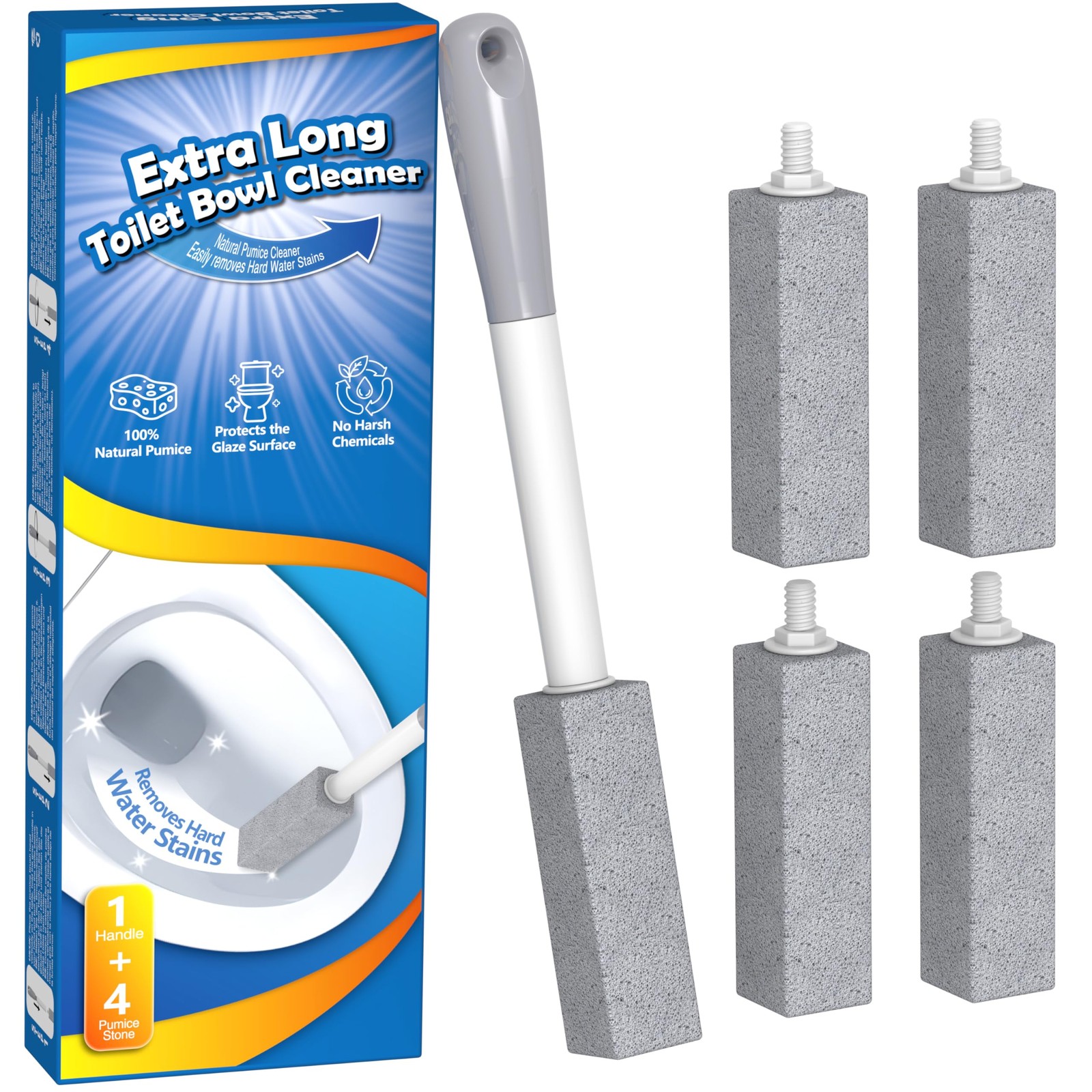 FAZMoss 4PCS Pumice Cleaning Stone with Handle Toilet Bowl Cleaner Hard A-6