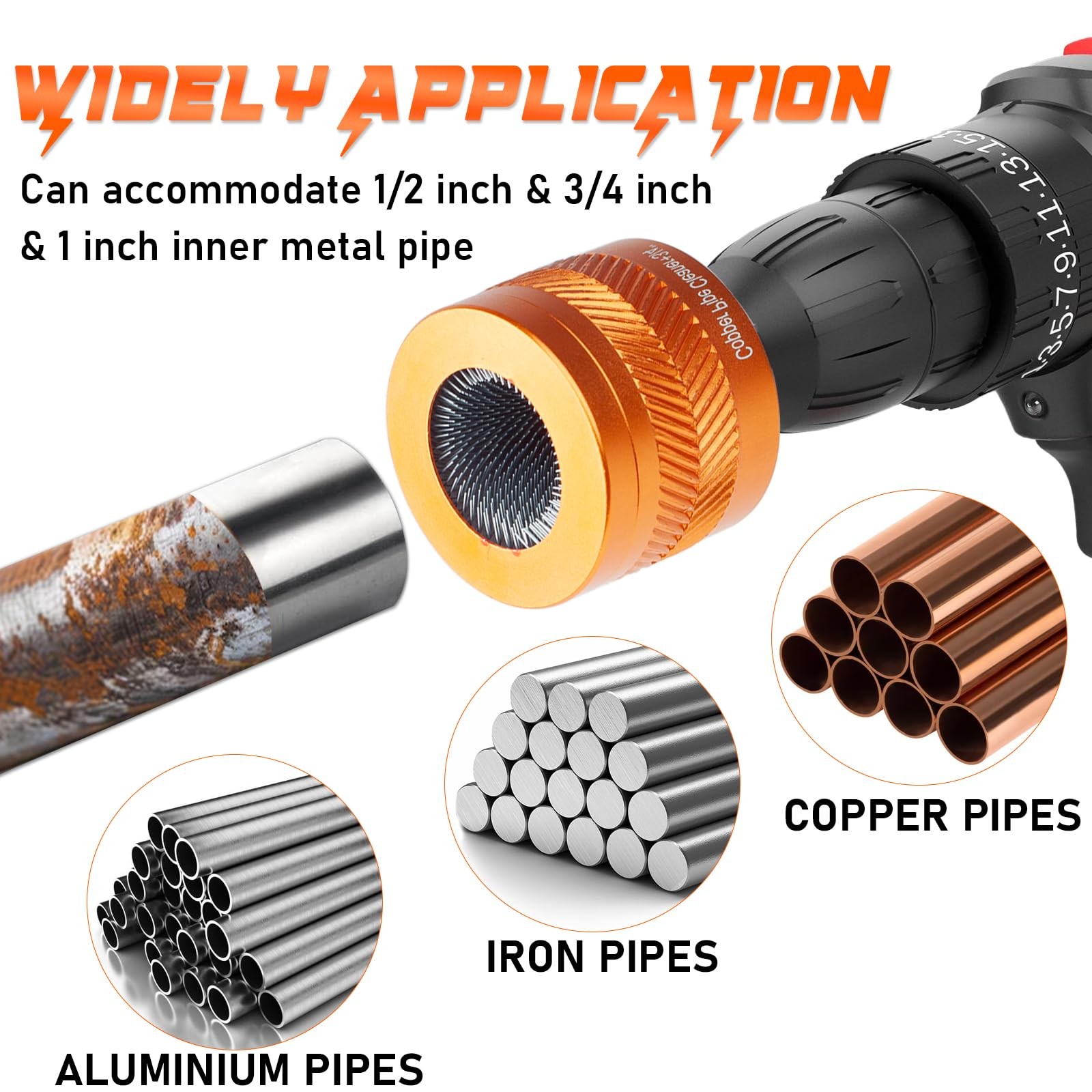 1/2″ 3/4″ 1″ Copper Pipe Cleaner Set for Drill, Pipe Tool Cleaner Brushes wit…