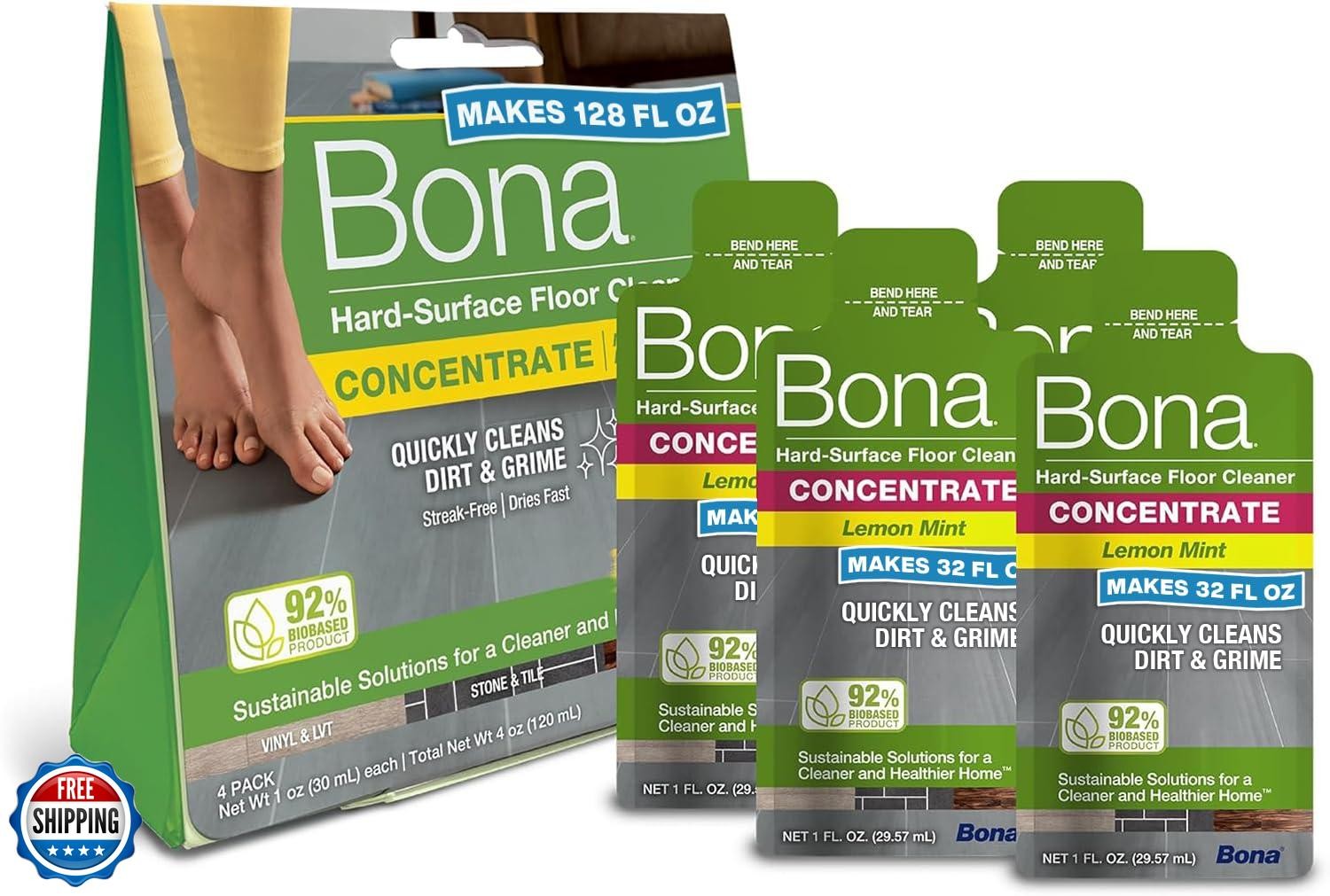 Bona Multi-Surface Floor Cleaner Concentrate, Lemon Mint Scent, 1 fl oz, Pack