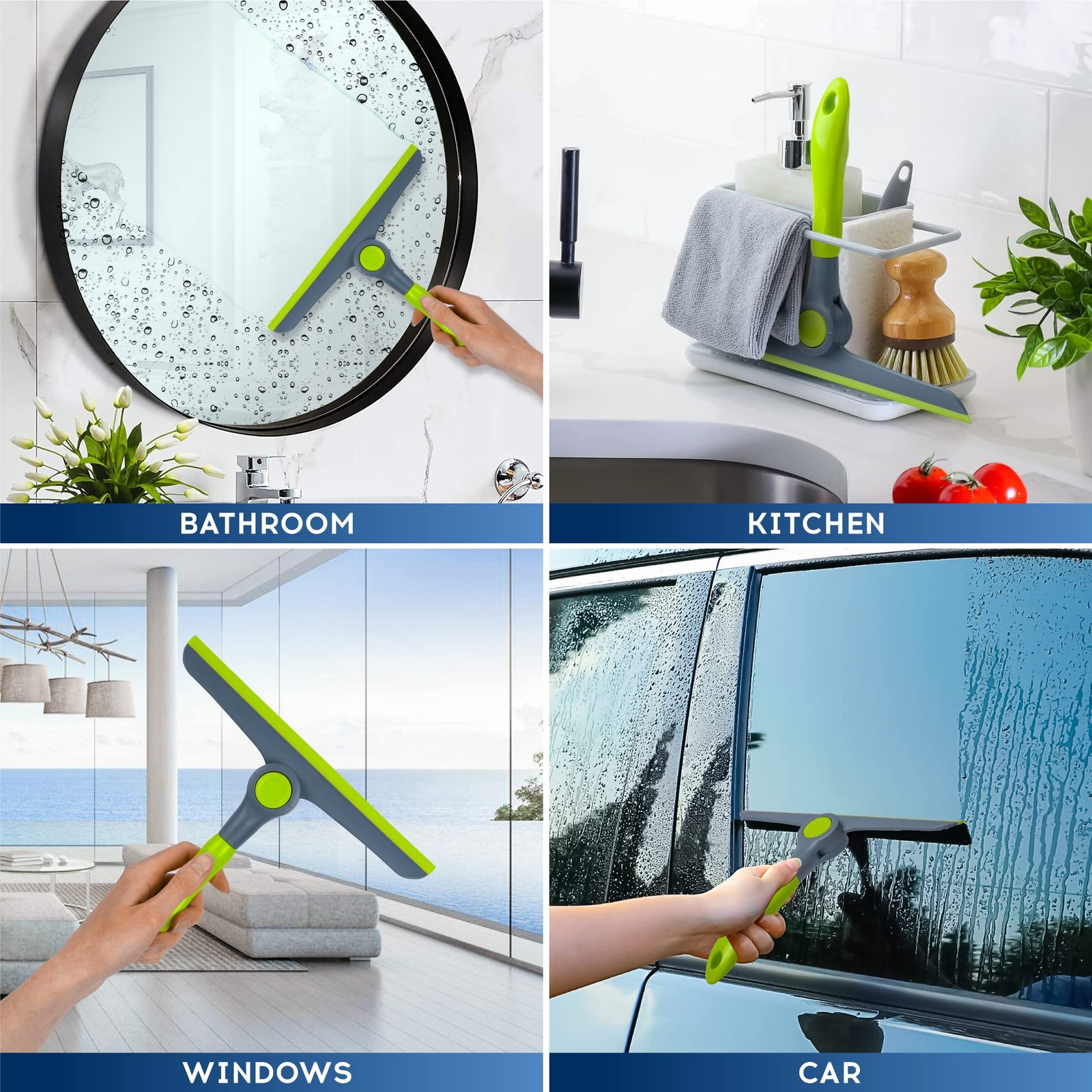 DSV Standard 10″ Heavy Duty Green, Grey Window Cleaning Squeegee, Handheld Sq…