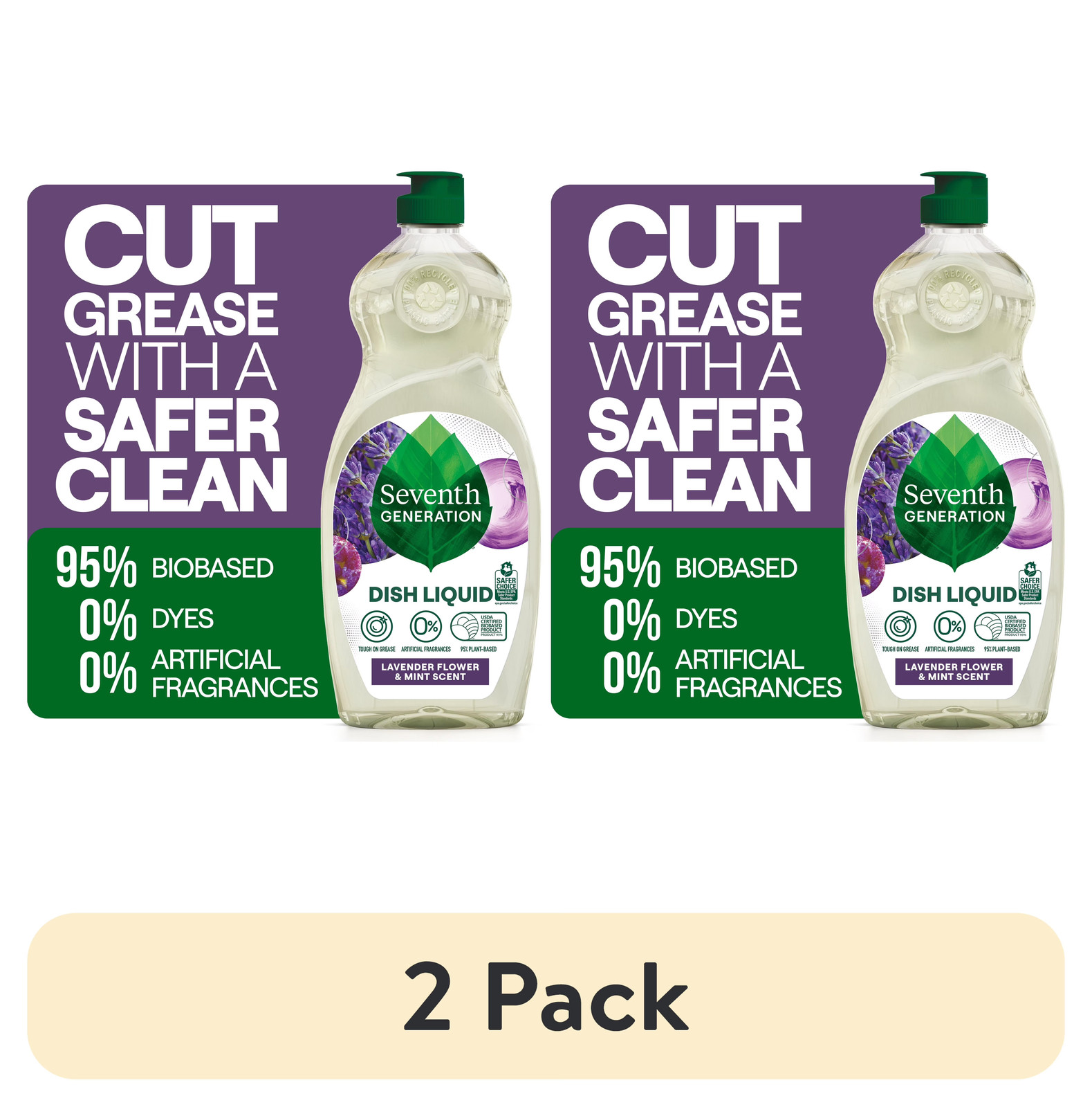 2 pack) Liquid Dish Soap, Dishwashing Liquid, Lavender Flower & Mint, 19 fl oz