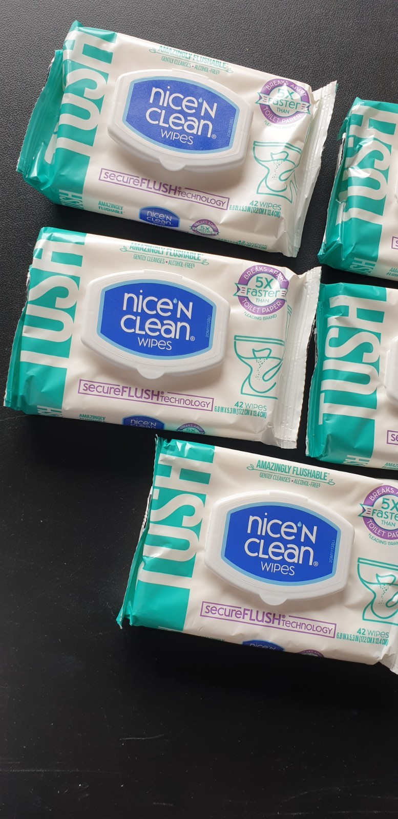 Nice ‘N Clean Flushable Wipes Gently Cleanses Flush Technology 5-Pack Of 42