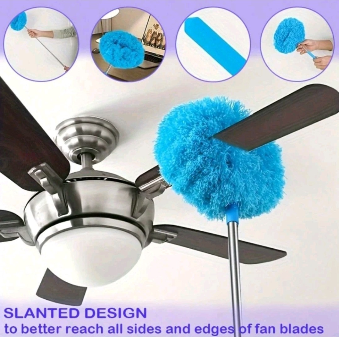 1pc Microfiber Ceiling Fan Duster – Reusable w/ 32in Adjustable Extension Pole