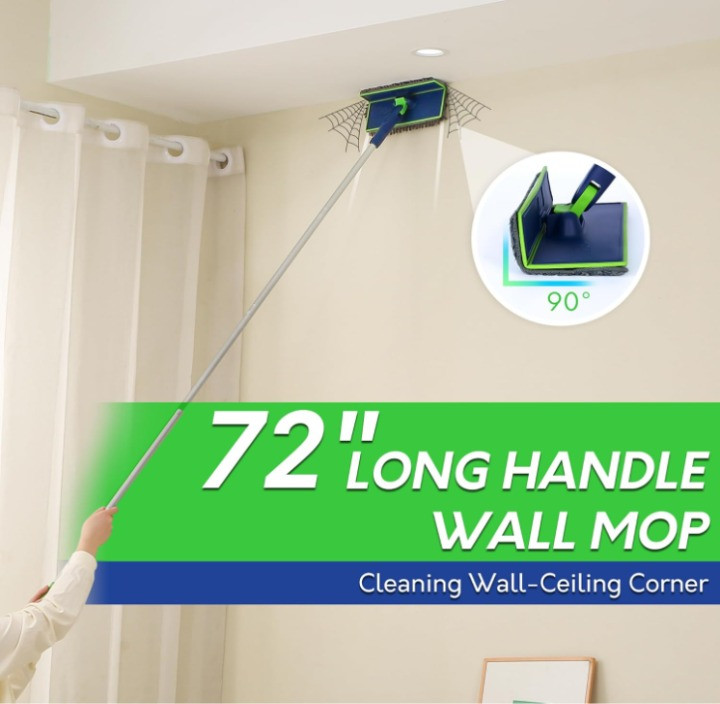 Mopa Limpiadora de Paredes con Panel Plegable y Mango 72” para Zócalos, Nuevo