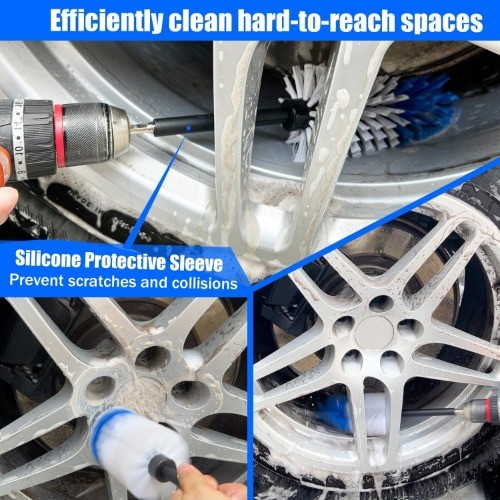 Wheel Brush Kit, Soft Drill Wheel Cleaner Brush, No S Color: Blue + White 3 Pk