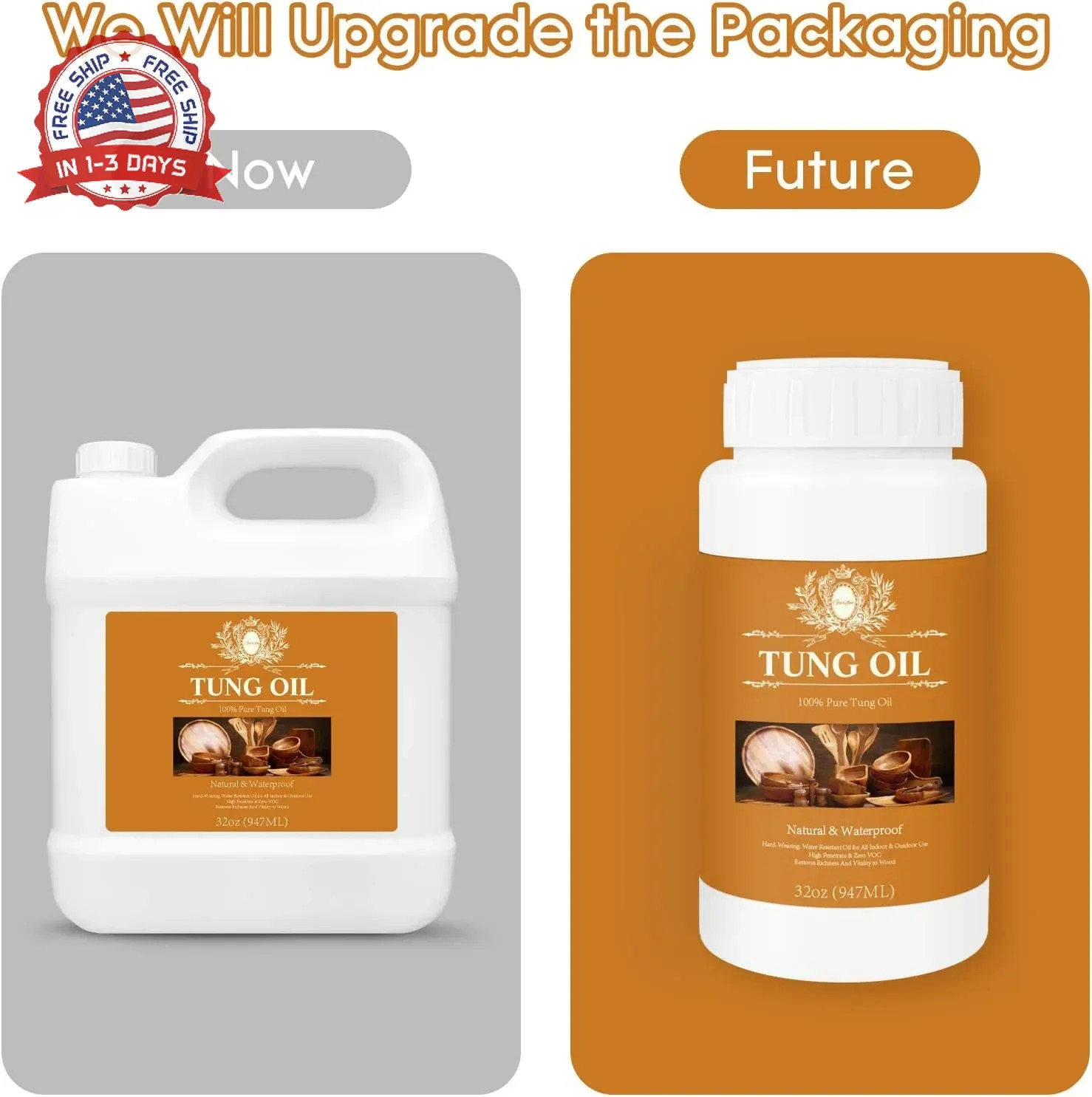 32 OZ Tung Oil for Wood Food Safe, 100% Pure Tung Oil for Wood Outdoor, Food Gra