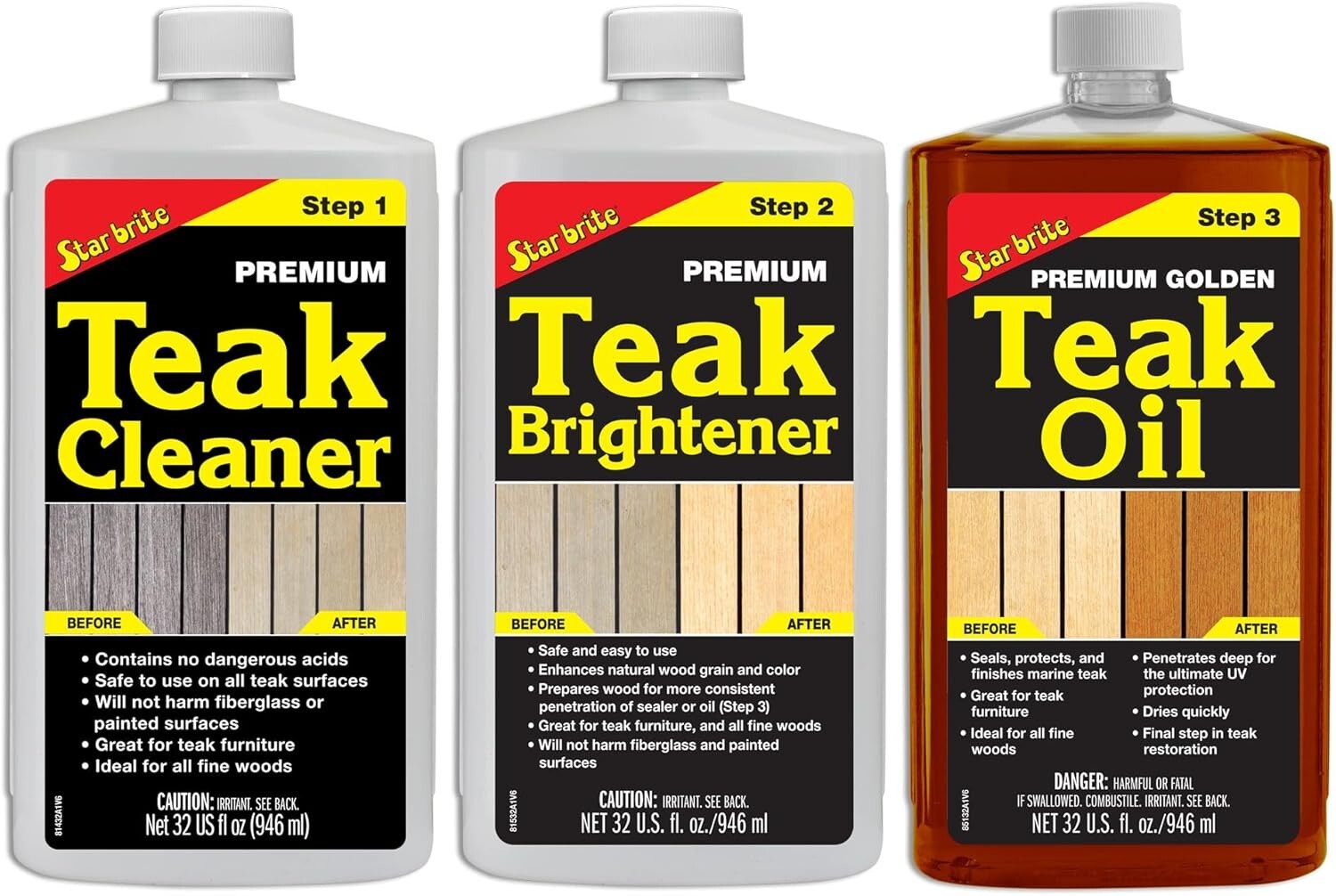 STAR BRITE Premium Teak Care Kit – Marine Grade Teak Cleaner, Brightener