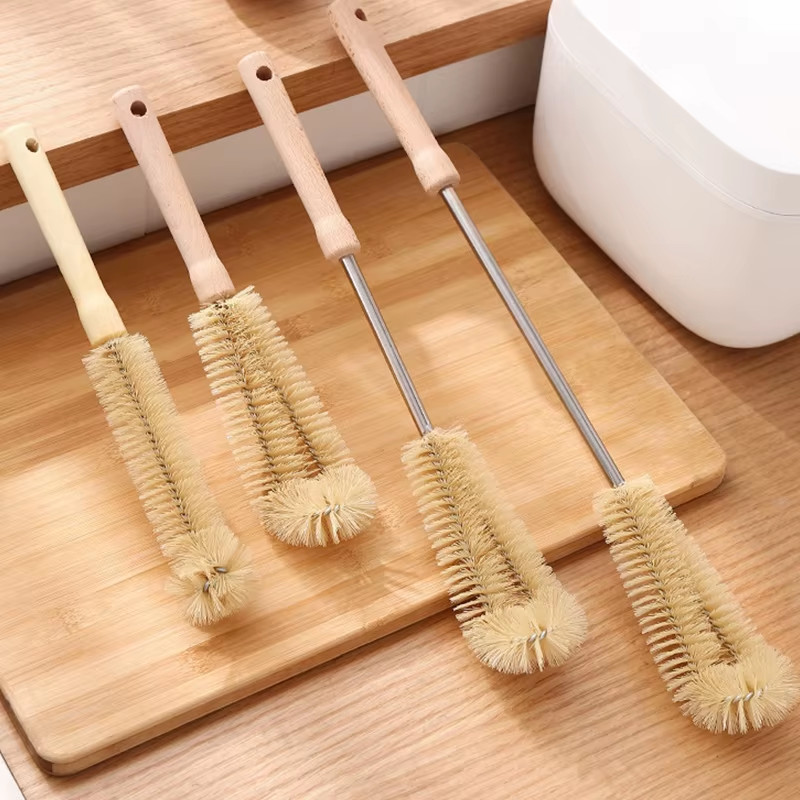 Kitchen Cleaning Tools Drink Bottles Glass Scrubbers Cleaning Brush Wooden Bottl