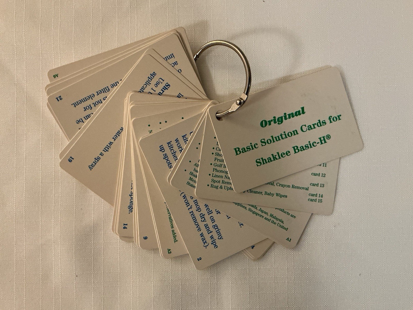 Original Shaklee BASIC-H Solution Cards On Ring.