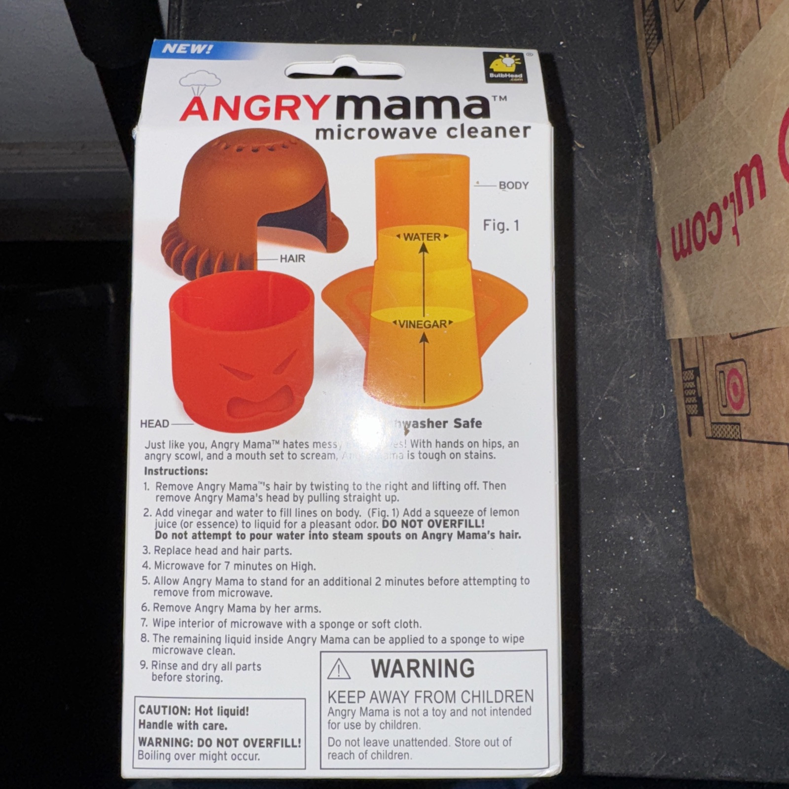 Angry Mama Microwave Cleaner Dishwasher Safe Steams Away Stains Odors Red/Yellow