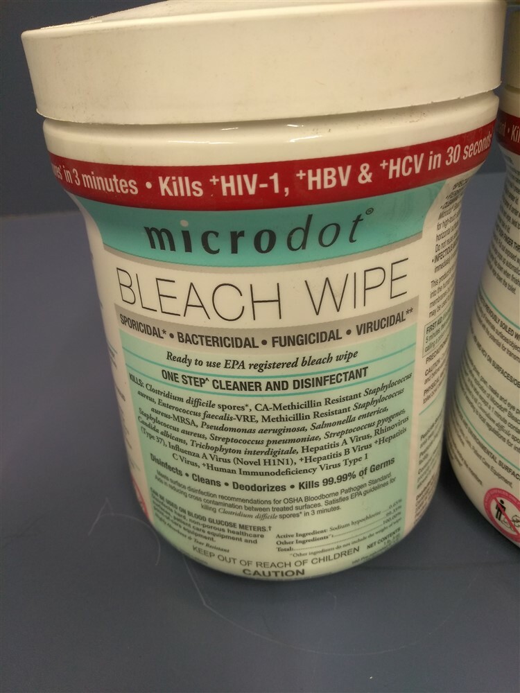 (3 Bottles) Microdot Bleach Wipes, 1 Step, 160 Wipes Each – Pre-Saturated/Sealed