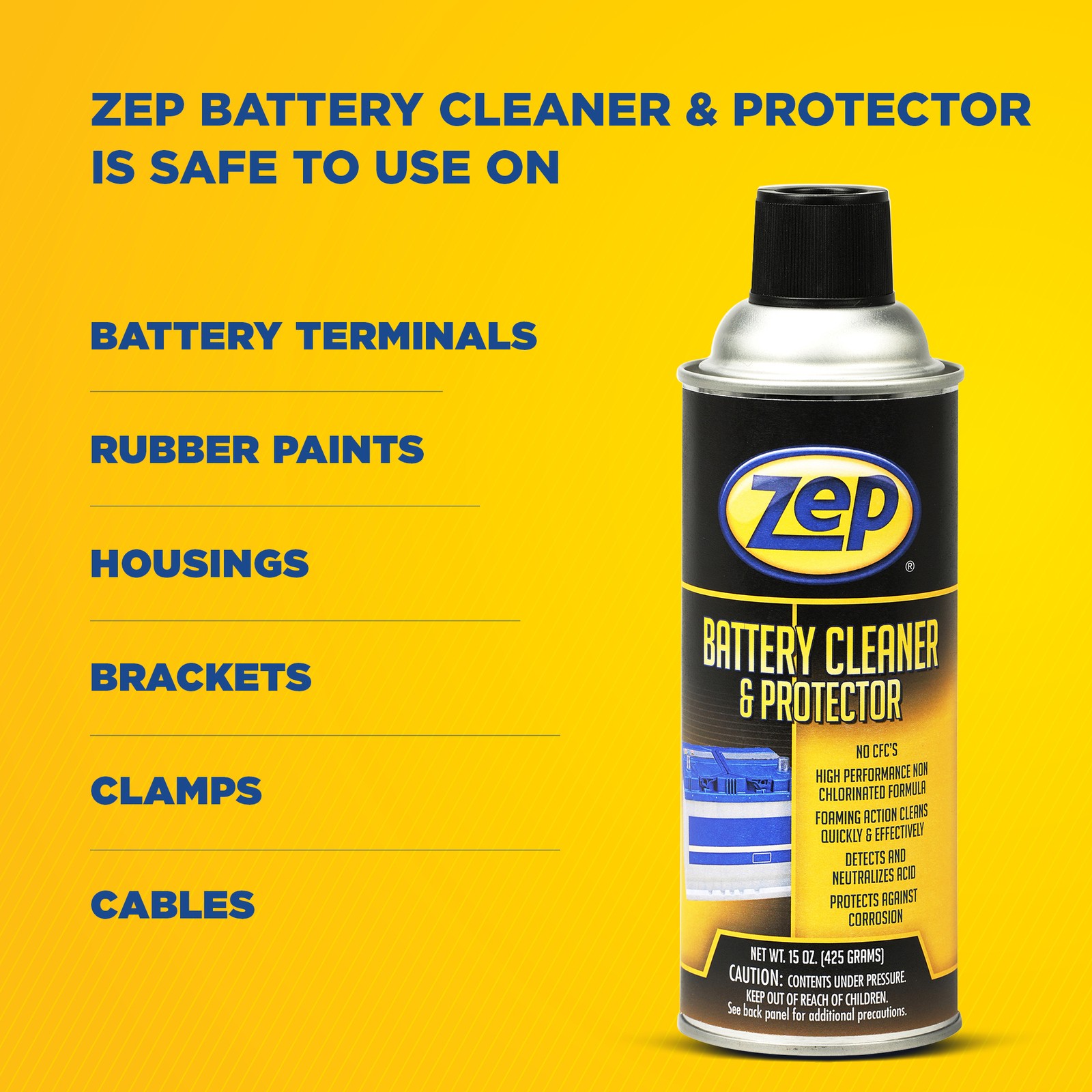 Zep Battery Cleaner and Protector – 15 oz (Case of 12) – 1047944 – Foaming