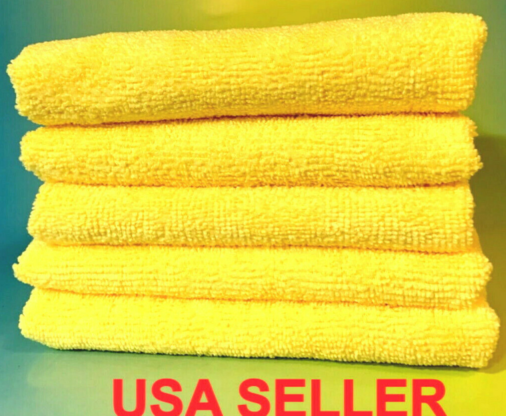 5 YELLOW MICROFIBER CLEANING WASH CLOTH TOWEL RAG 16″x16″ : KITCHEN BATH BAR CAR
