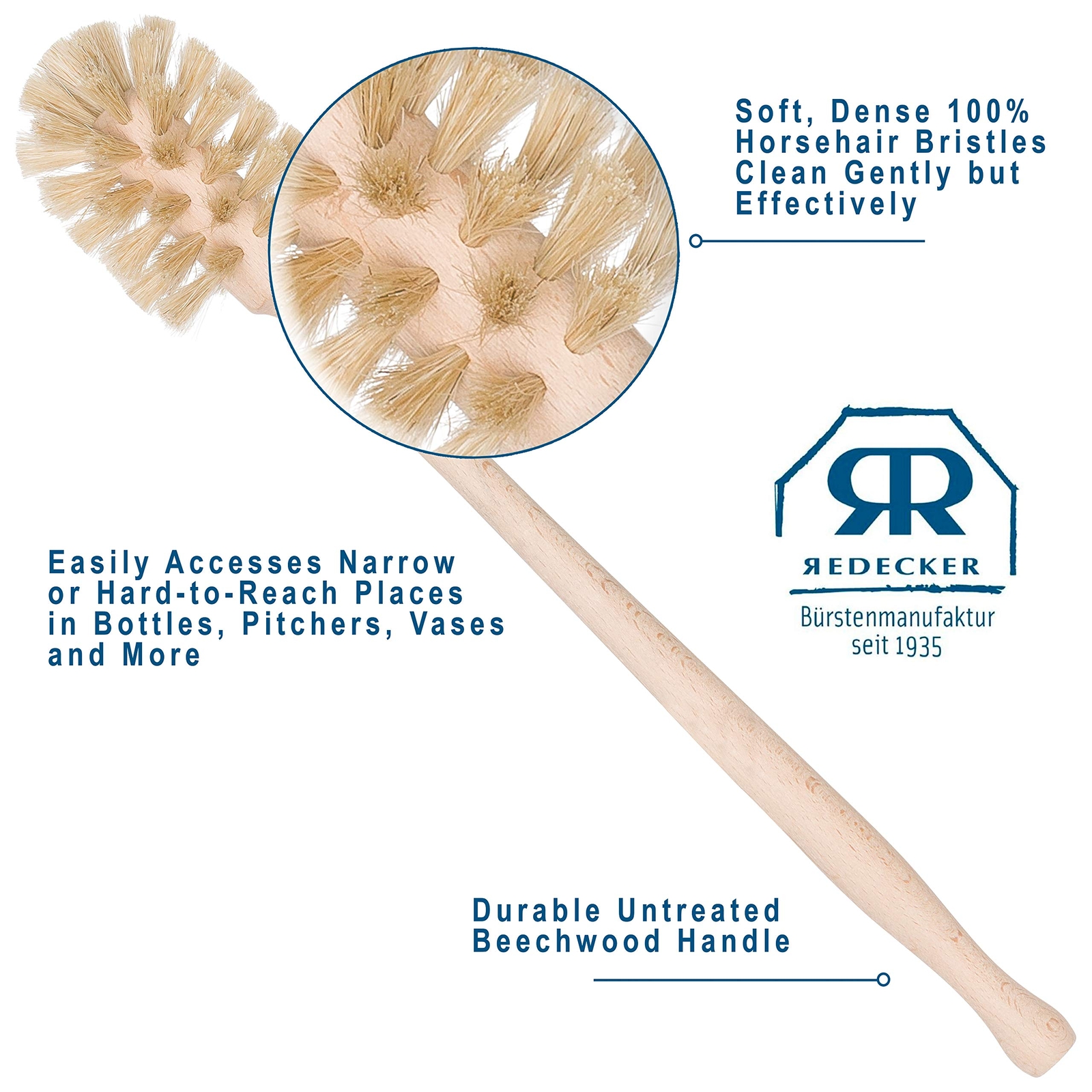 Bottle Brush Cleaner Durable Horsehair And Beechwood Handle Ideal For Vases Pit