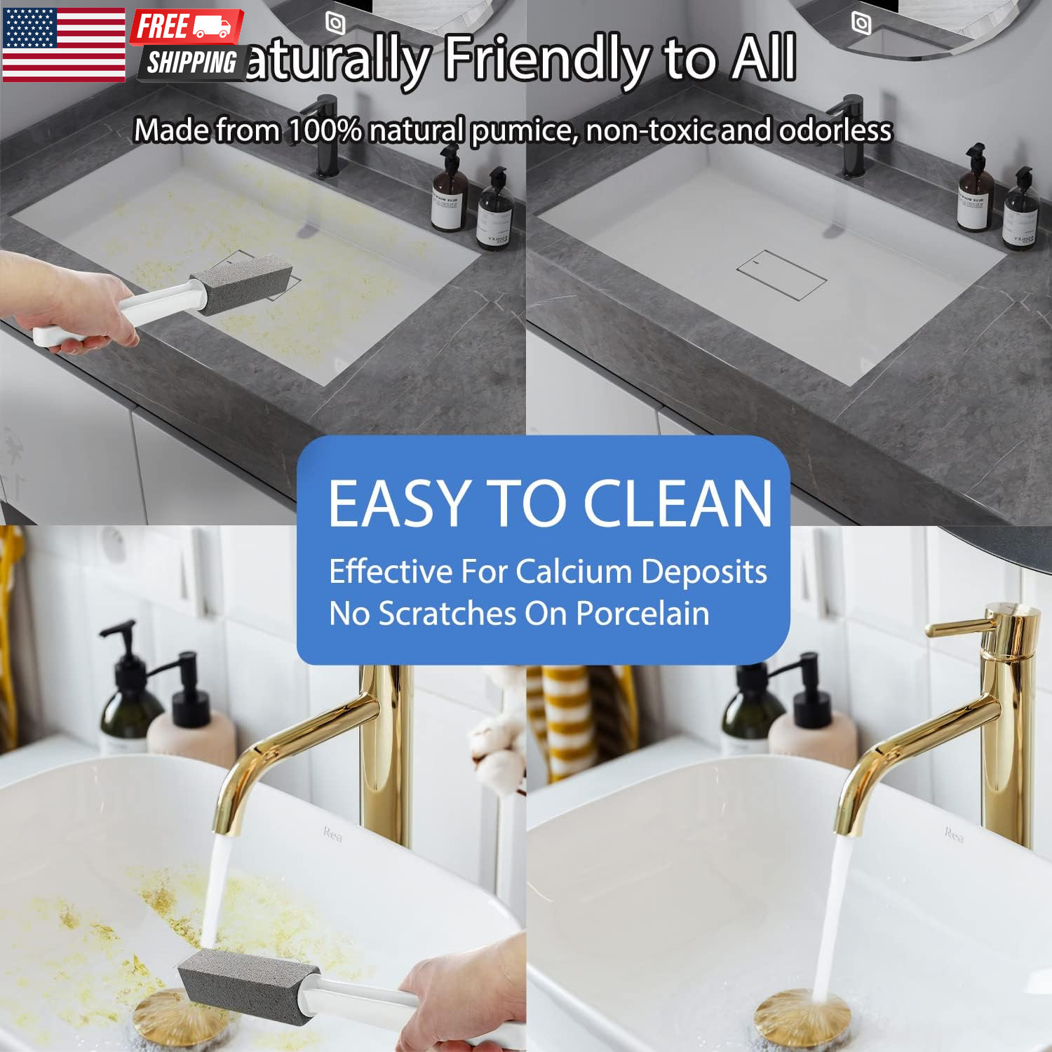 2 Pack Pumice Stone for Toilet Cleaning, Extra Long Handle for Removing Bowl Rin
