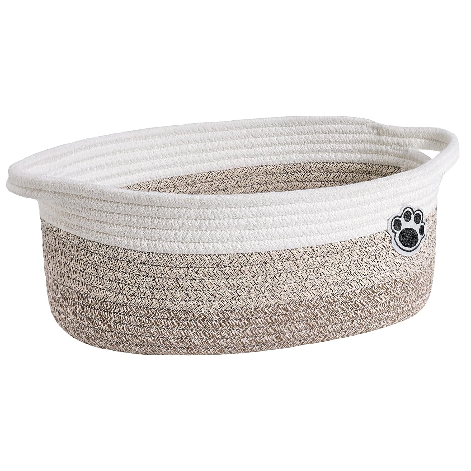 HiChen Small Woven Storage Basket 12x8x5 Paw Print Dog Toy Nursery Organizer