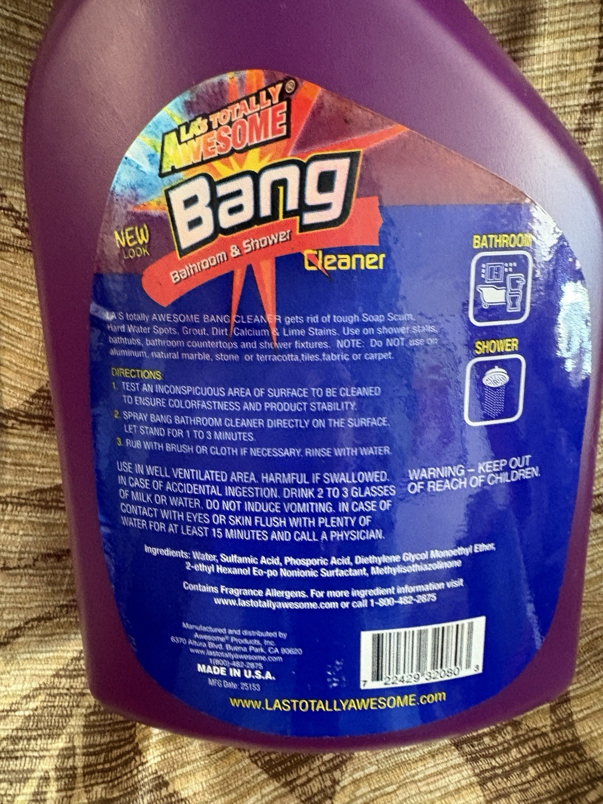 Bang Awesome LA’s Totally Bathroom Shower Spray Bath Tub Kitchen Cleaner 32 Oz