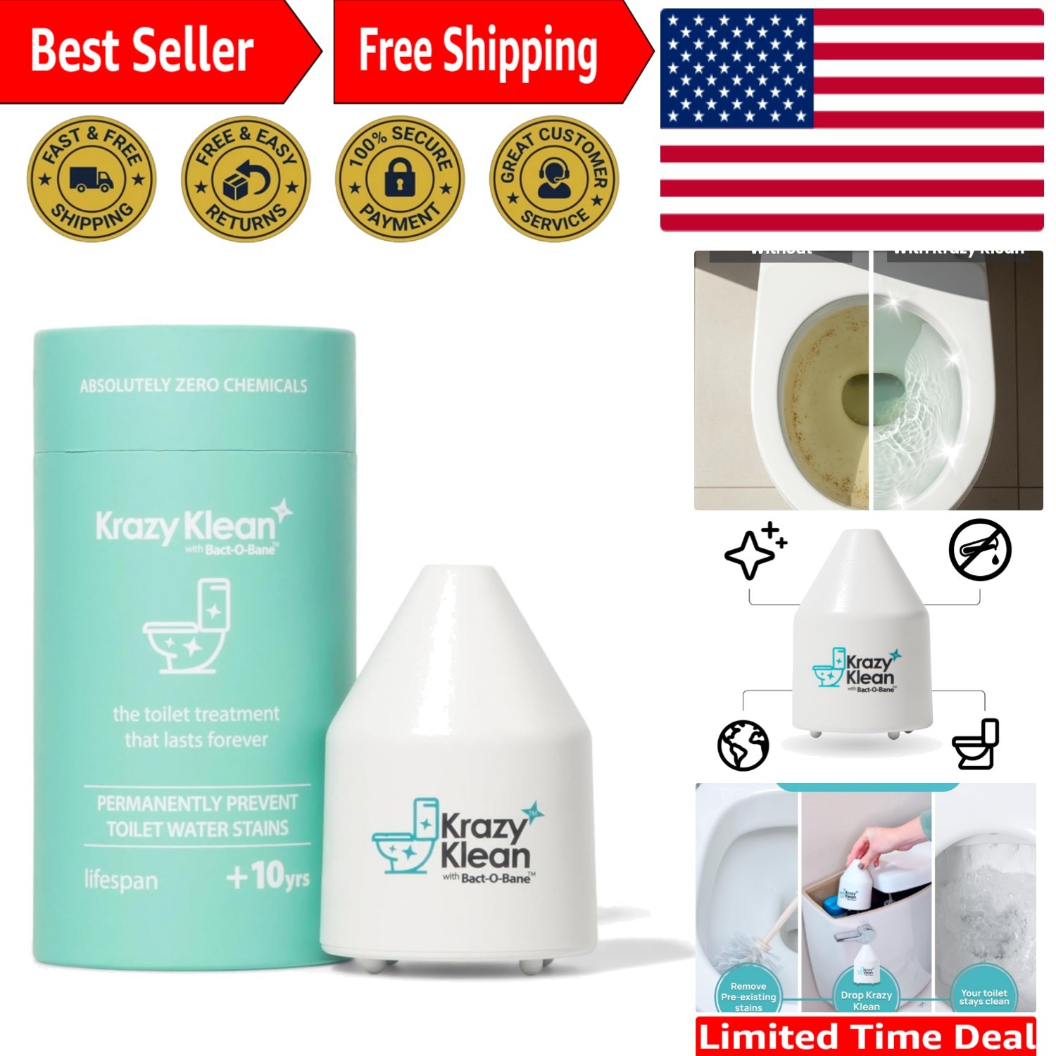 Natural Toilet Cleaner Drops – Effortlessly Eliminate Hard Water Stains, 1 Count