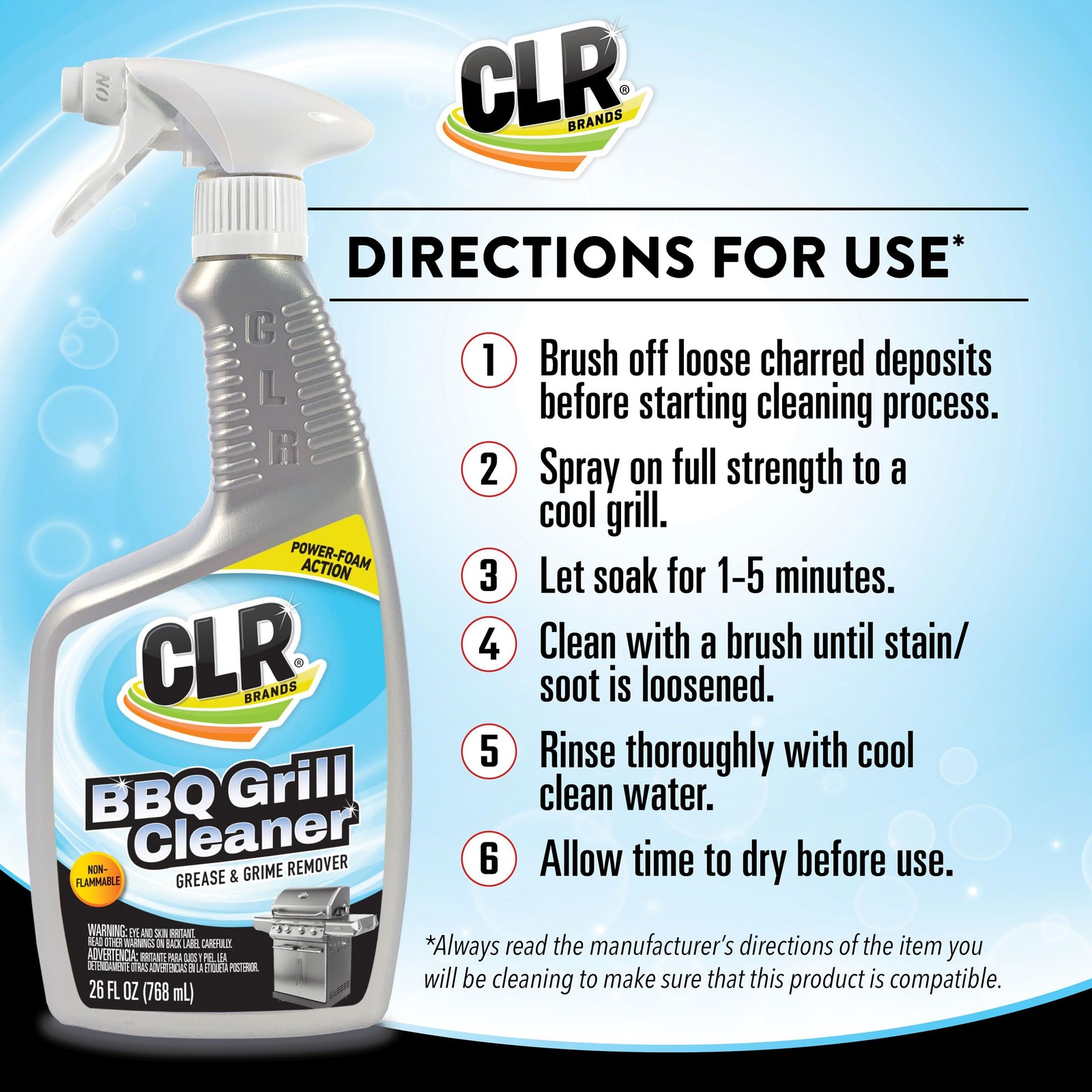 CLR Grill Cleaner Spray 26 Fl Oz Powerful Foaming Degreaser for BBQ Surfaces