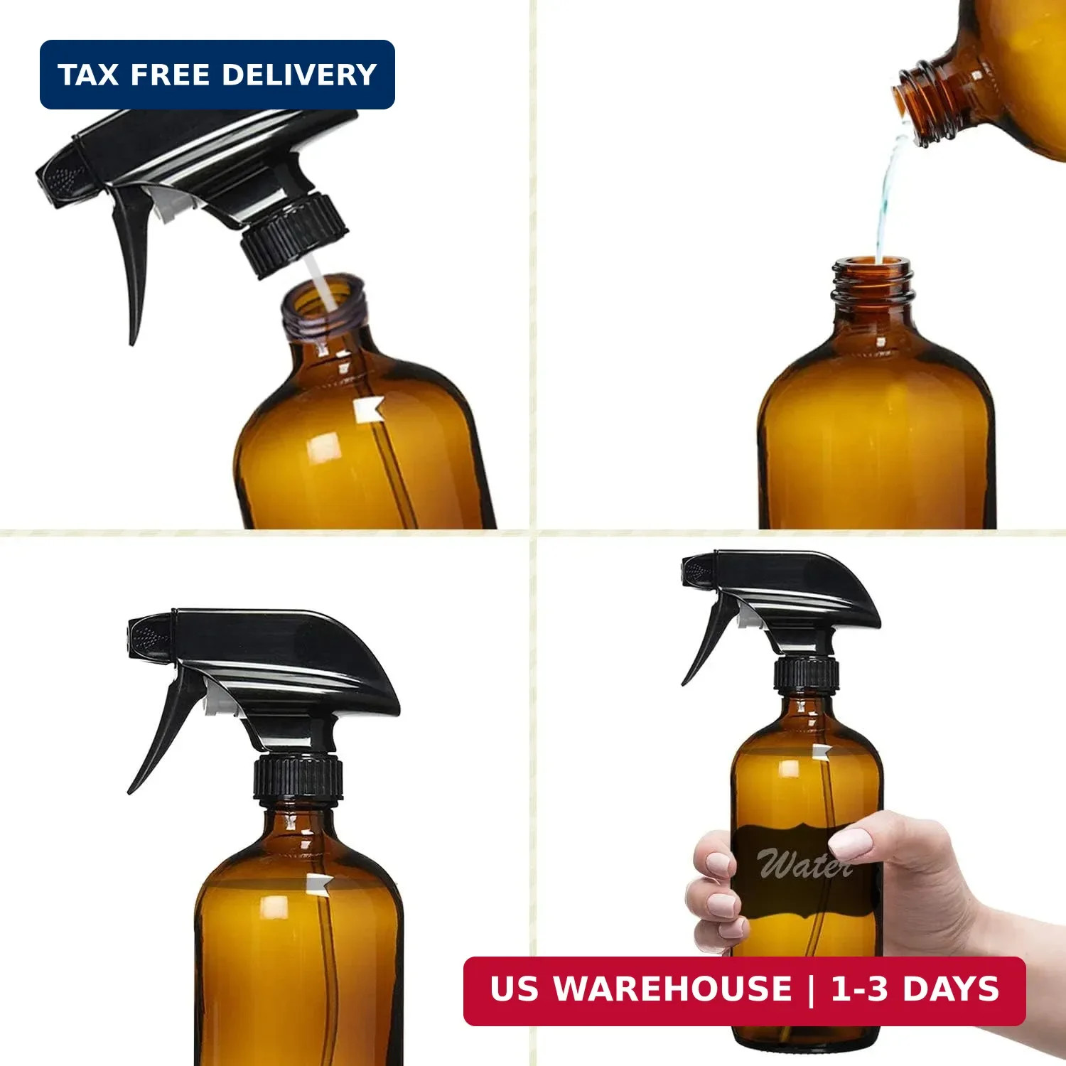 Homeries Amber Glass Spray Bottles For Cleaning Solutions (4 Pack) – 16 Ounce, R
