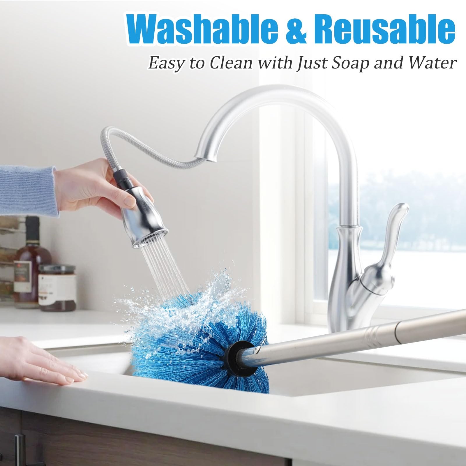 Cobweb Duster with Extension Pole 8 FT Lightweight Stainless Steel Extendabl…