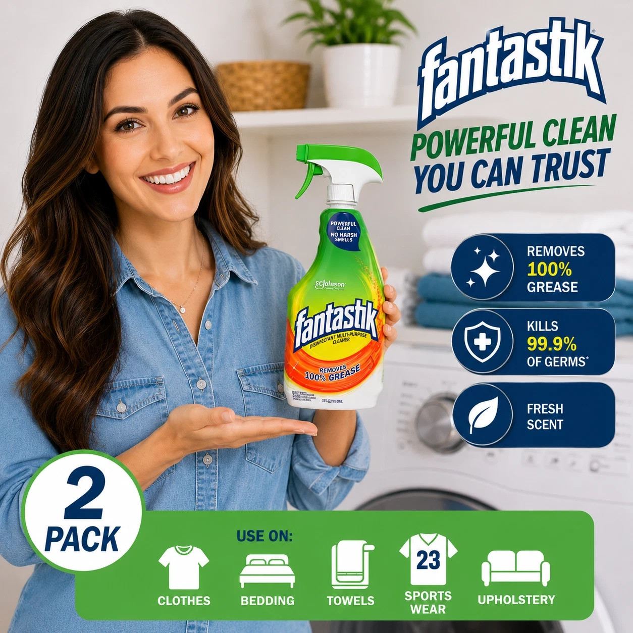 2 Pack Fantastik Household Multi-Surface Cleaner, Fresh Scent 32 oz