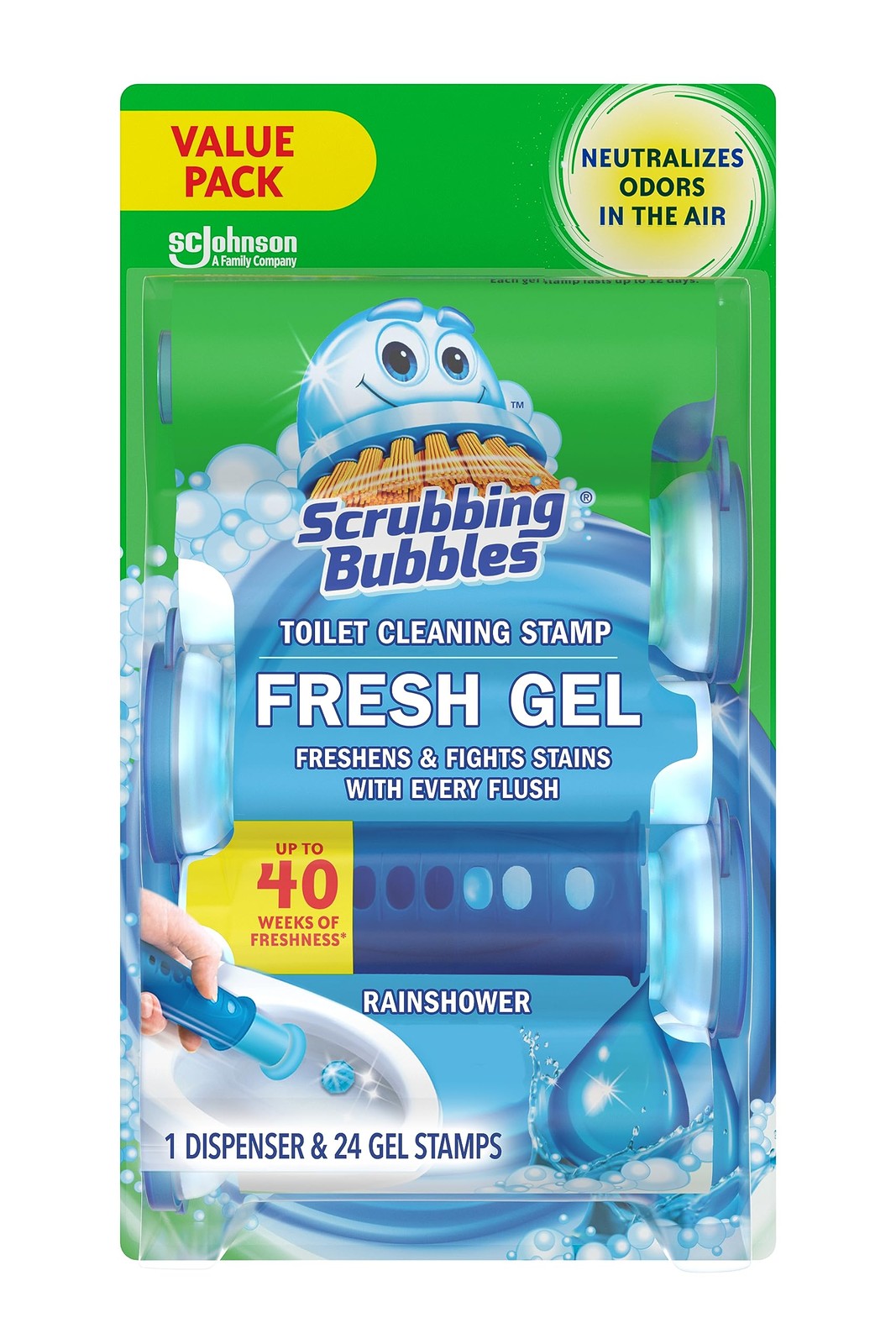 Scrubbing Bubbles Toilet Bowl Cleaning Gel Stamps Rainshower Scent 24 Count