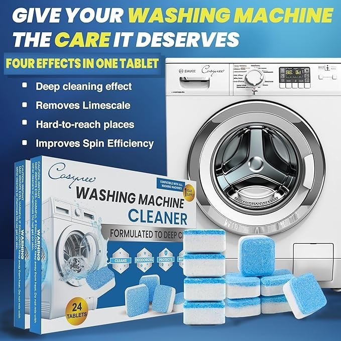 Washing Machine Cleaner Descaler Tablets 24 Pack for HE Front and Top Load Washe