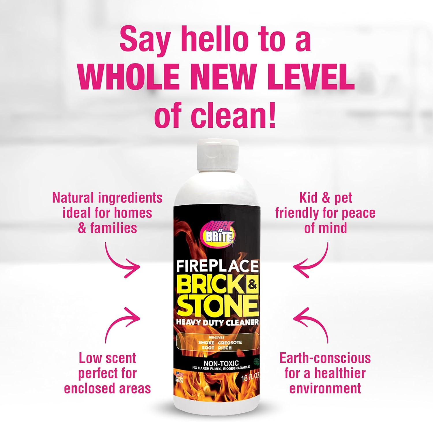 Fireplace Gel Cleaner with Scrub Brush for Brick, Stone, Rock, Tile, and Marble,