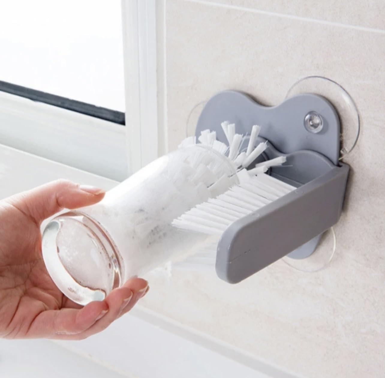 Water Bottle Cleaning Brush Glass Cup Washer with Suction Base Bristle Brush for