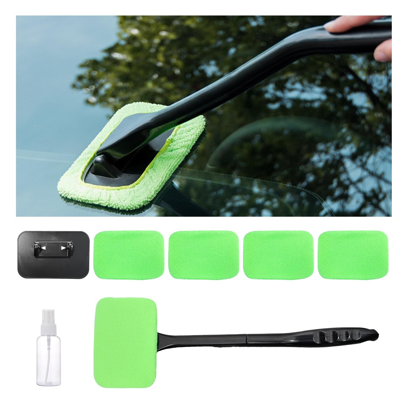 Car Windshield Cleaning Tool, Microfiber Window Cleaner Set with 4 Washable a…